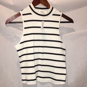 NWT Old Navy Minimalist Black And White Striped Sleeveless Mock Neck Top